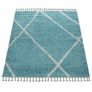 Hochflor-Teppich Teppich Türkis Wohnzimmer Hochflor Skandi Rauten, TT Home, rechteckig, Höhe: 44 mm