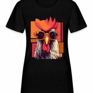 Quattro Formatee Kurzarmshirt Cooles Vintage Huhn Hahn Chicken Bauern Hühner Damen T-Shirt (1-tlg)