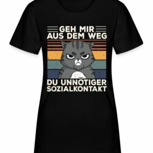 Quattro Formatee Kurzarmshirt Katze Unnötiger Sozialkontakt - Lustiger Spruch Statement Damen T-Shir (1-tlg)