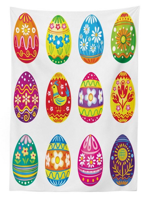 Abakuhaus Tischdecke Farbfest Waschbar Für den Außen Bereich geeignet Klare Farben, Ostern Bunte Eier Blumen