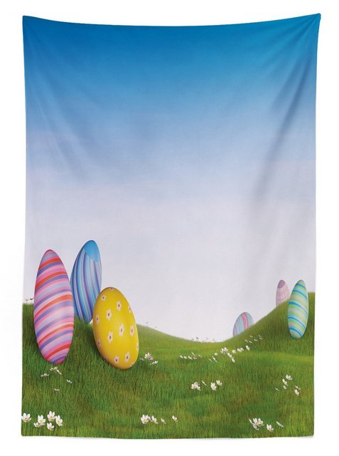 Abakuhaus Tischdecke Farbfest Waschbar Für den Außen Bereich geeignet Klare Farben, Ostern Eier auf dem Hügel Frühling