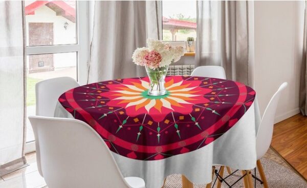 Abakuhaus Tischdecke Kreis Tischdecke Abdeckung für Esszimmer Küche Dekoration, Blumen-Mandala Naher Osten Entwurf