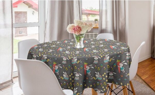 Abakuhaus Tischdecke Kreis Tischdecke Abdeckung für Esszimmer Küche Dekoration, Kinderzimmer Glücklich Ostern Hase Mit Karotte