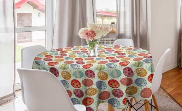 Abakuhaus Tischdecke Kreis Tischdecke Abdeckung für Esszimmer Küche Dekoration, Ostern Blumige Vintage-Eier