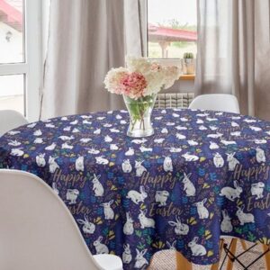 Abakuhaus Tischdecke Kreis Tischdecke Abdeckung für Esszimmer Küche Dekoration, Ostern Floral Bunnies Poses