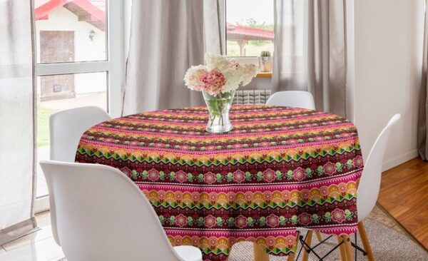 Abakuhaus Tischdecke Kreis Tischdecke Abdeckung für Esszimmer Küche Dekoration, Volk Blumen und Ost-Motiv