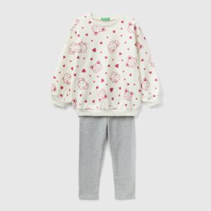 Benetton, Set Mit Sweatshirt Und Leggings, größe 116, Cremeweiss, female