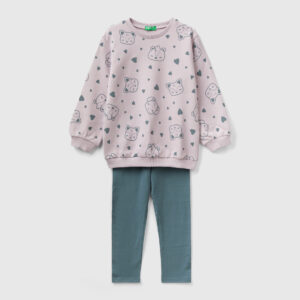 Benetton, Set Mit Sweatshirt Und Leggings, größe 116, Pink, female