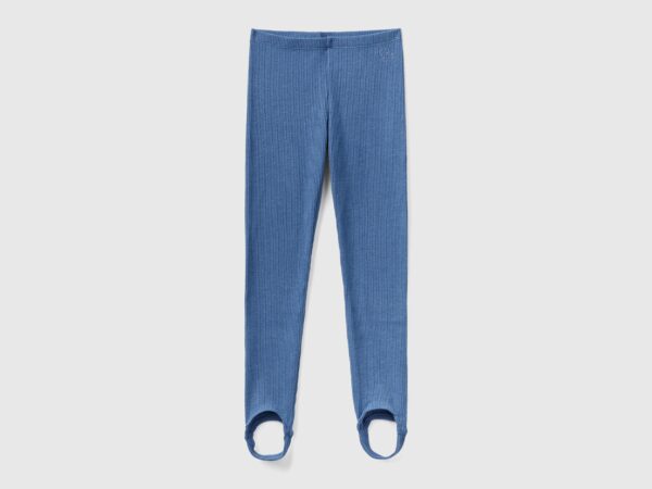 Benetton, Warme Leggings Im Rippenmuster, größe XL, Taubenblau, female