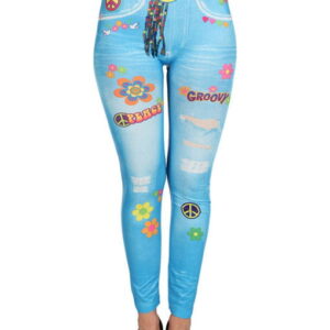 Blaue Hippie Leggings mit Druck Stretchhose für Karneval