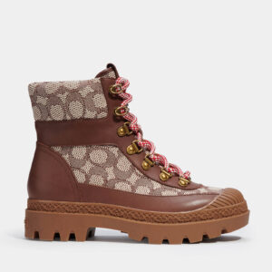 Coach Talia Jacquard, Suede and Leather Lace-Up Boots - UK 4