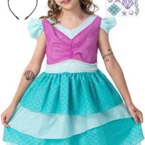 Corimori Prinzessin-Kostüm Meerjungfrau Prinzessin Kostüm Kleid für Kinder, Set mit Tattoos & Diadem, Kostüm, Karneval, Fasching, Mermaid, Arielle