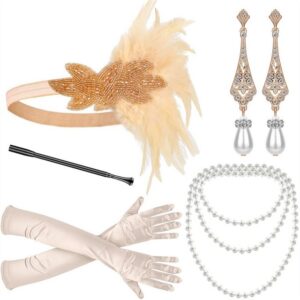 Dekorative Schmuckset 1920s damen accessoires set, 1920er Kostüm Set für Abend Party (5-tlg), 1920er Accessoires für Party Weihnachtstag Karneval