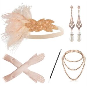 Dekorative Schmuckset 1920s damen accessoires set, 1920er Kostüm Set für Abend Party (5-tlg), 1920er Accessoires für Party Weihnachtstag Karneval