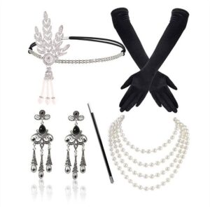 Dekorative Schmuckset 20er-Accessoires-Set für Frauen, Abend Kostüm Vintage Soiree-Set (5-tlg), 1920er Accessoires für Party Weihnachtstag Karneval