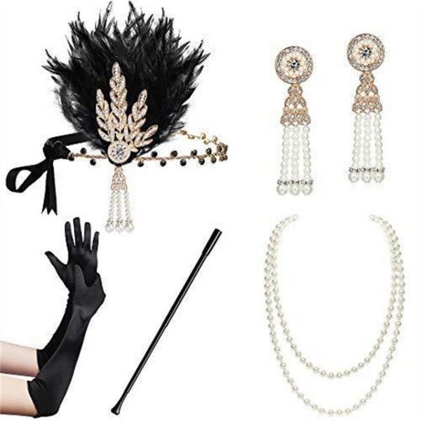 Dekorative Schmuckset 20er jahre Soiree damen accessoires, Vintage kostüm zubehör set (5-tlg), 1920er Accessoires für Party Weihnachtstag Karneval