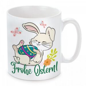 Herzbotschaft Tasse Kaffeebecher mit Motiv Frohe Ostern!, Keramik, Kaffeetasse spülmaschinenfest und mikrowellengeeignet