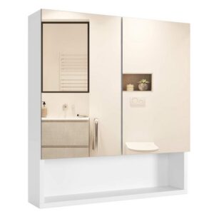 Homfa Spiegelschrank Hängeschrank, Badezimmerschrank, mit Türen und Ablage, 53x58x13cm, weiß