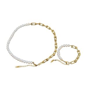 Karisma Schmuck Perlenketten-Set Collier/Armband aus Süßwassersuchtperlen mit 18 Karat (2-tlg), Edelstahl Vergoldung Damenschmuck