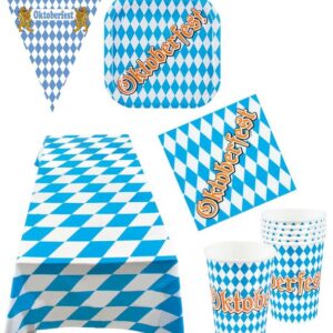 Karneval-Klamotten Einweggeschirr-Set Party Set Bayern Oktoberfest 25 Teile Wimpelkette, Partygeschirr Pappteller Pappbecher Servietten