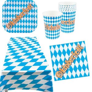 Karneval-Klamotten Einweggeschirr-Set Party Set Bayern Oktoberfest blau-weiß 25 Teile, Partygeschirr Pappteller Pappbecher Servietten