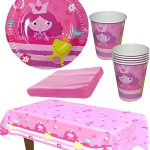 Karneval-Klamotten Einweggeschirr-Set Set Kindergeburtstag Fee Prinzessin 33 Teile rosa, Partygeschirr Pappteller Pappbecher Servietten