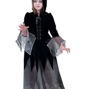 Karneval-Klamotten Hexen-Kostüm Kinder Zombie Hexenkleid Mädchen mit Kapuze, Kinderkostüm Mädchenkostüm schwarz Halloween