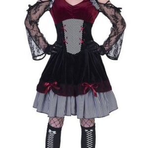 Karneval-Klamotten Kostüm Gothic Dame Dracular Vampir Kleid bordeaux-schwarz, Damenkostüm Halloweenkostüm sexy Kleid glänzend Samt und Spitze