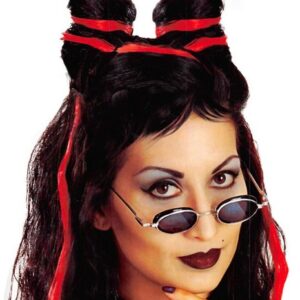 Karneval-Klamotten Vampir-Kostüm Vampir Dracula Perücke Damenperücke Halloween, Gothic Halloween Perücke mit Knoten schwarz rot