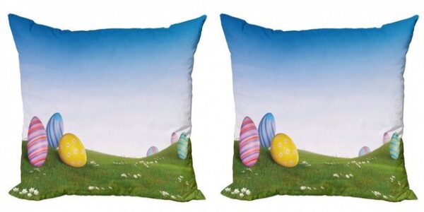 Kissenbezüge Modern Accent Doppelseitiger Digitaldruck, Abakuhaus (2 Stück), Ostern Eier auf dem Hügel Frühling