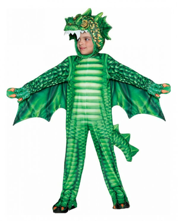 Kleinkinder Kostüm grüner Drache für Karneval L (2-4 Jahre)