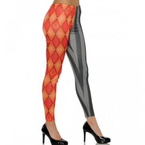 Kostüm Leggings Harlekin rot-schwarz Halloween Hose XS