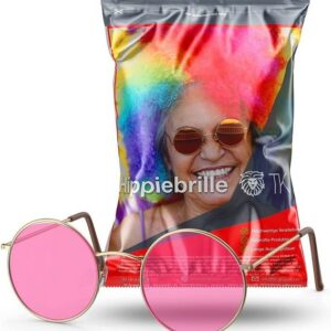 Kostümheld® Hippie-Kostüm 3x Hippie Brille Sonnenbrille rosa Accessoires für Fasching & Karneval