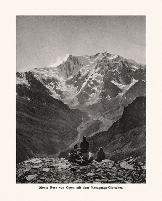 Kunstdruck Monte Rosa von Osten mit dem Macugnaga Gletscher Wallis Alpinismus A2, (1 St)