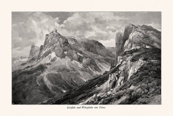 Kunstdruck Sulzfluh und Weissplatte von Osten Rätikon Vorarlberg Alpen Alpinismus, (1 St)