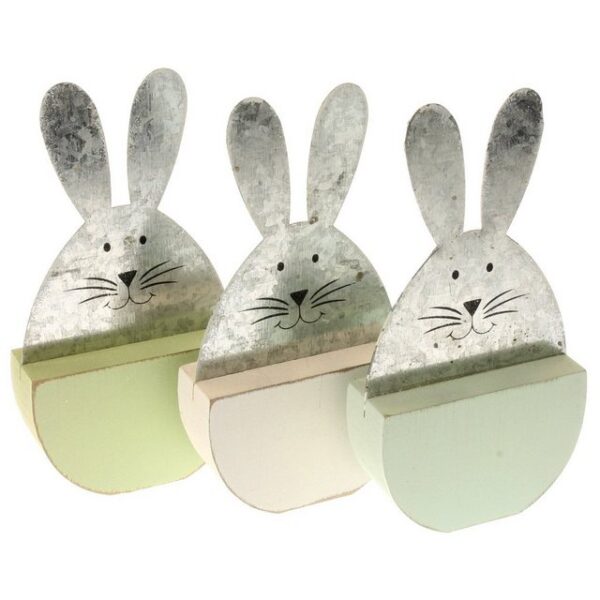 Macosa Home Osterhase Osterhase 3er Set Metall Holz bunt Oster-Deko Figur stehend modern (3 St), Dekohase Hase Dekofigur Ostern Dekoration Osterschmuck Tischdeko