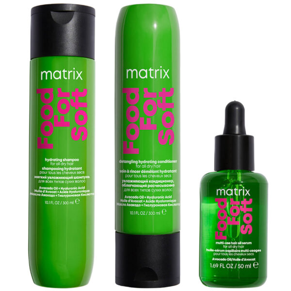 Matrix Food for Soft Hydrating Shampoo, Conditioner and Hair Oil with Avocado Oil and Hyaluronic Acid for Dry Hair Routine