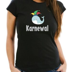 MoonWorks Print-Shirt Damen T-Shirt Karne Wal Karnewal Karneval Fasching lustig Fun-Shirt Slim Fit Moonworks® mit Print