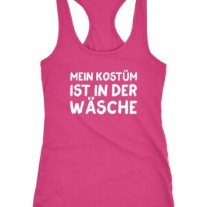 MoonWorks Tanktop Damen Tanktop Mein Kostüm ist in der Wäsche Spruch Fasching Karneval lustig Racerback Moonworks®