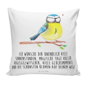 Mr. & Mrs. Panda Dekokissen Vogel Blaumeise - Weiß - Geschenk, Dekokissen, Kissenhülle, Ostern, M