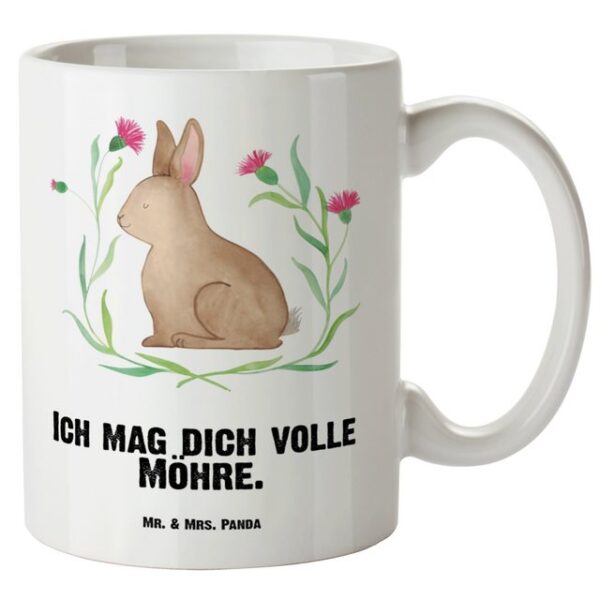 Mr. & Mrs. Panda Tasse Hase sitzend - Weiß - Geschenk, Ostern, XL Tasse, Groß, Osterblume, O, XL Tasse Keramik