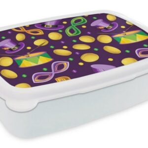 MuchoWow Lunchbox Karneval - Party - Lila - Muster, Kunststoff, (2-tlg), Brotbox für Kinder und Erwachsene, Brotdose, für Jungs und Mädchen