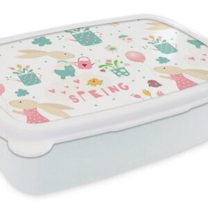 MuchoWow Lunchbox Muster - Ostern - Frühling, Kunststoff, (2-tlg), Brotbox für Kinder und Erwachsene, Brotdose, für Jungs und Mädchen