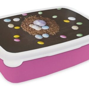 MuchoWow Lunchbox Ostereier - Regenbogen - Ostern, Kunststoff, (2-tlg), Brotbox für Erwachsene, Brotdose Kinder, Snackbox, Mädchen, Kunststoff