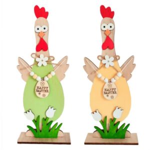 OUSPO Dekoobjekt 2 Stücke Holz Huhn Figur,Holz Ostern Ornamente,Tischdeko Frühlingsdeko (2 St)