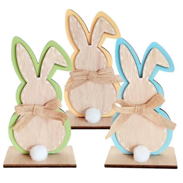 OUSPO Dekoobjekt 3Pcs Holz Ostern Ornamente,Ostern Kaninchen Dekorationen (3 St)