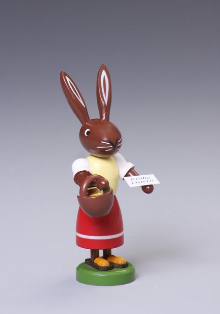 Osterhase Osterfigur Hase mit Handkorb Höhe ca 9 cm NEU, mit Zettel "Frohe Ostern"