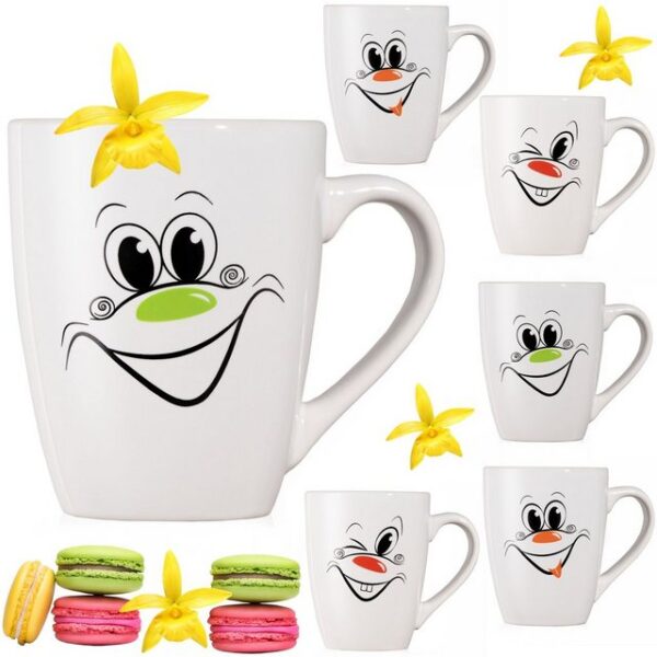 PLATINUX Tasse Lustige Gesichter Kaffeetassen, Keramik, mit Motiv Lustig Teetasse 250ml Kaffeebecher Teebecher Karneval