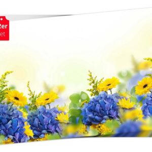 Platzset, Tischset Frühling, Ostern & Blumen - Hortensien und Gerberas, Tischsetmacher, (aus Naturpapier in Aufbewahrungsmappe für Feiern, 12-St., 44 x 32 cm / blau-gelb), Tischdeko Made in Germany