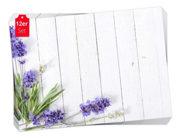 Platzset, Tischset Frühling, Ostern & Blumen - Lavendel, Tischsetmacher, (aus Naturpapier in Aufbewahrungsmappe für tolles Ambiente, 12-St., 44 x 32 cm / lila-weiß), Tischdeko Made in Germany